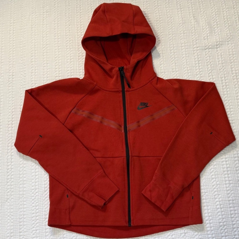 Nike Tech Fleece Full Zip Hoodie Red Black Chevron Mens XS Raglan Jacket